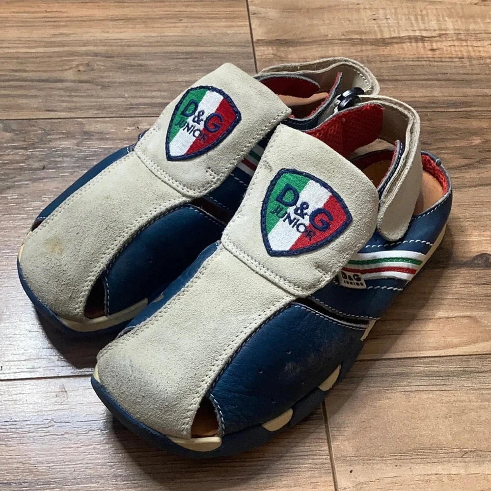 Dolce & Gabbana Junior Italian Sandals Slides Leather Vero Cuoio Kids Size 36 - Picture 1 of 9